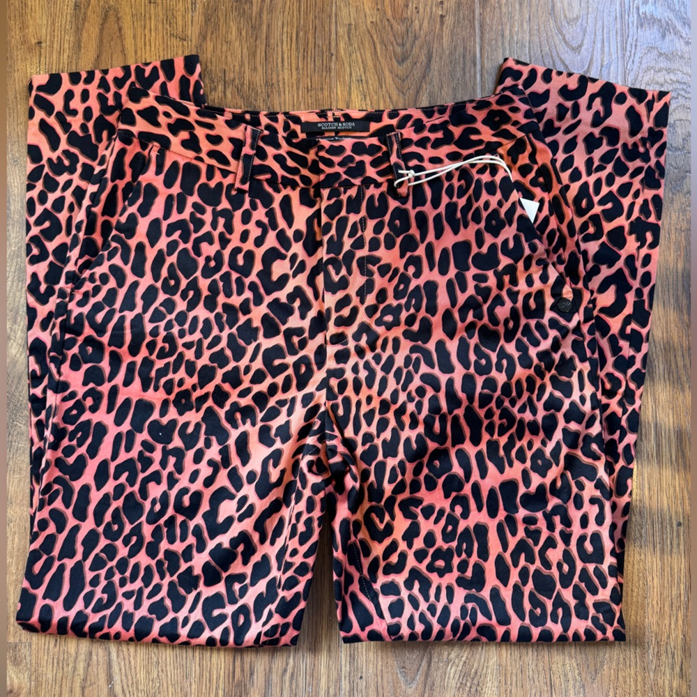 Scotch & Soda Red Leopard Print Chino Pants, Size 24, NWT - Picture 5 of 7